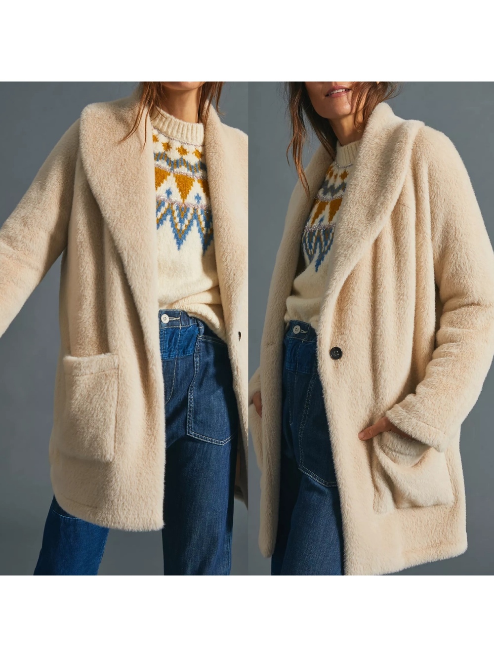 Anthropologie x Sanctuary Kyah Faux Fur Shawl Jacket Coat Size S